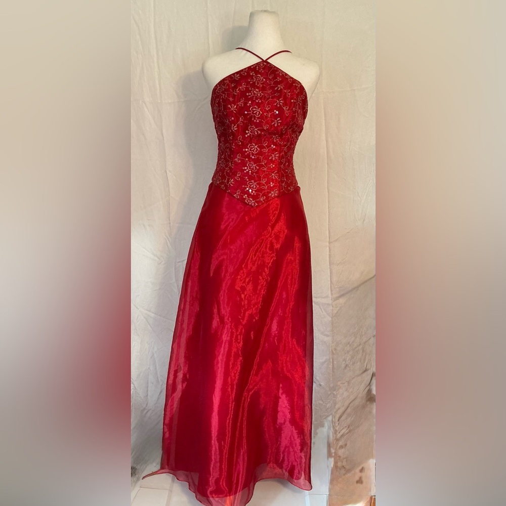 Blondie Nites Red Halter Prom Dress